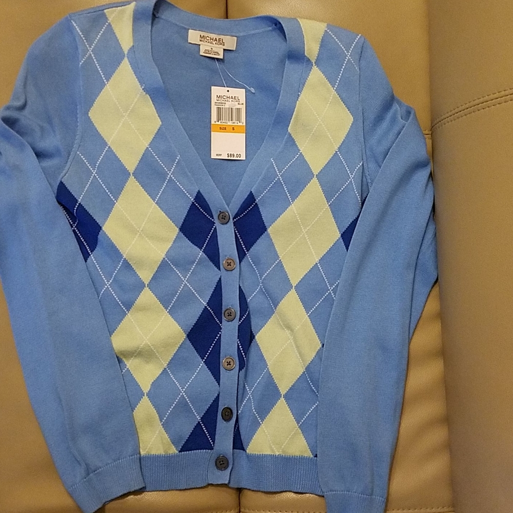 MICHAEL Michael Kors Light Blue Argyle Cardigan